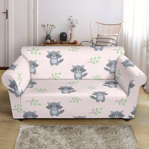 Cute Raccoons Leaves Pattern Loveseat Couch Slipcover