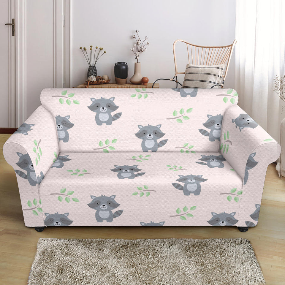 Cute Raccoons Leaves Pattern Loveseat Couch Slipcover