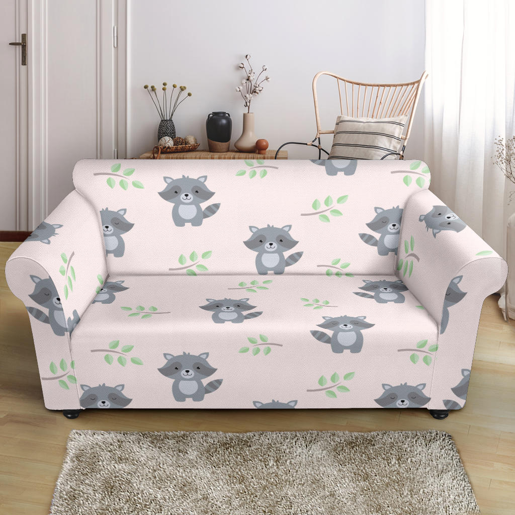 Cute Raccoons Leaves Pattern Loveseat Couch Slipcover