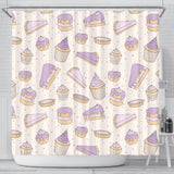 Cakes Pies Tarts Muffins And Eclairs Purple Blueberry Topping Pattern Shower Curtain Fulfilled In US