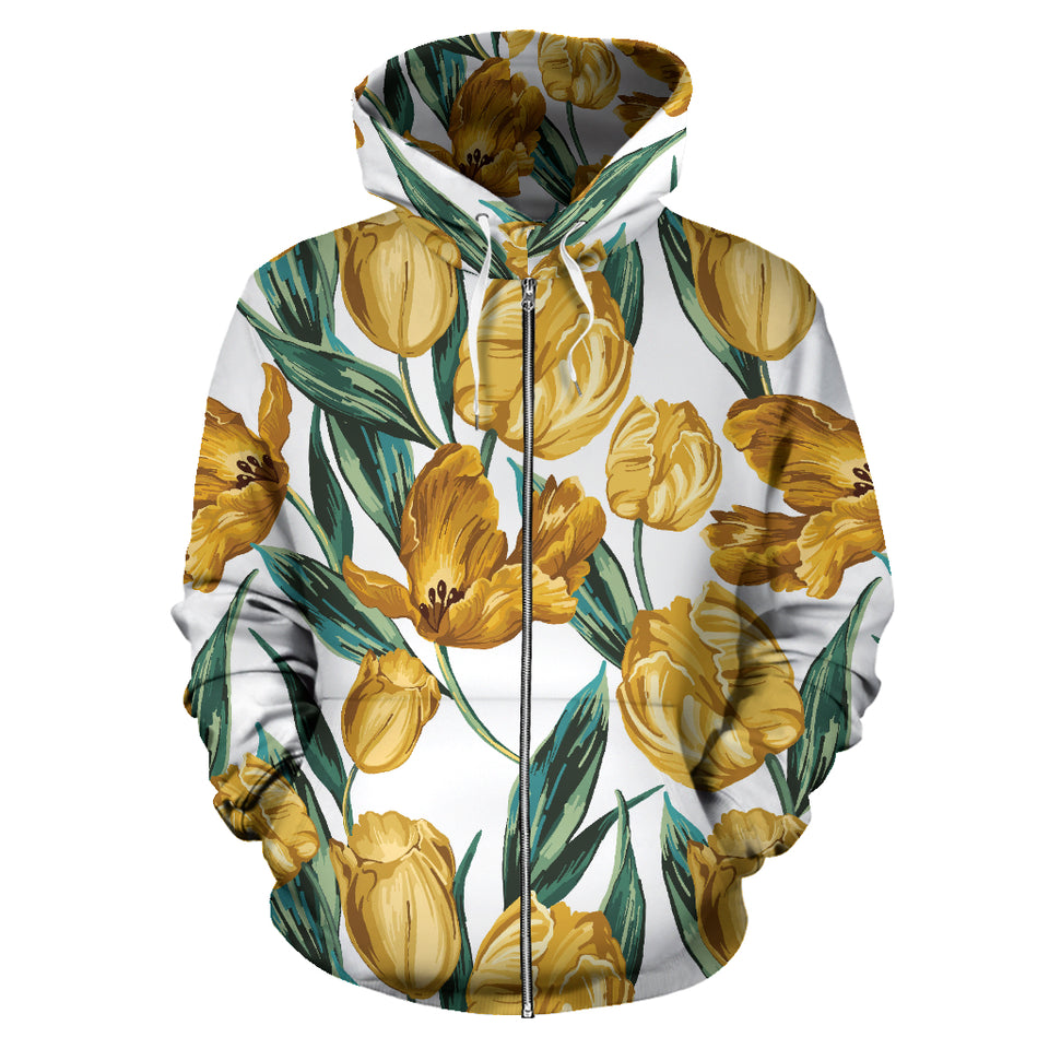 Yellow Tulips Pattern Zip Up Hoodie