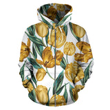 Yellow Tulips Pattern Zip Up Hoodie
