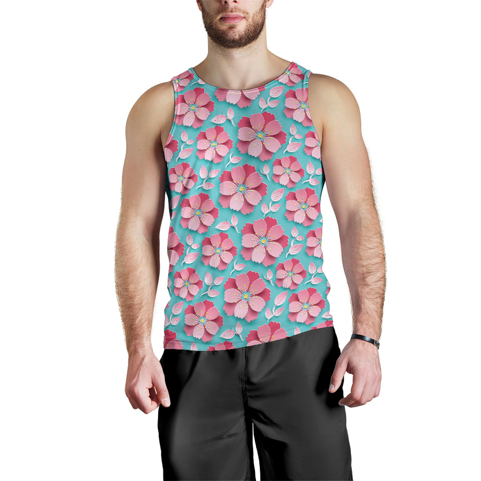 3D sakura cherry blossom pattern Men Tank Top