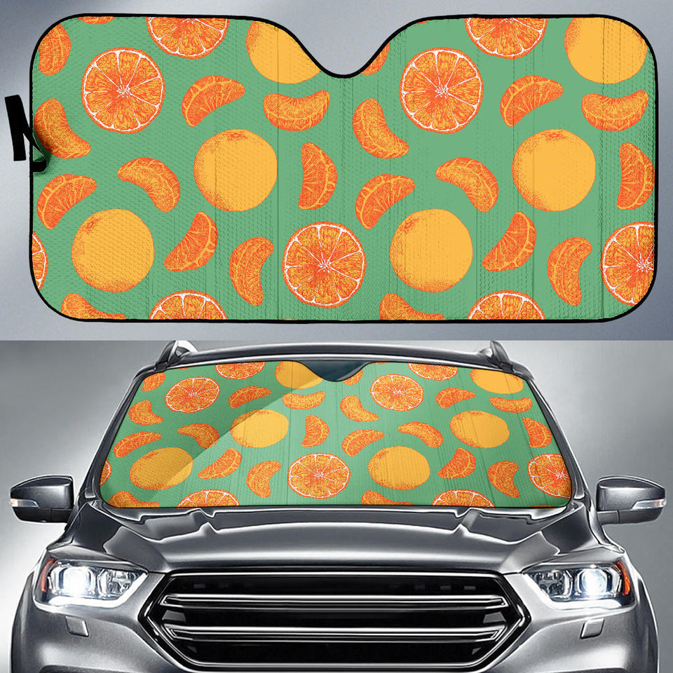 Orange Fruit Pattern Green Background Car Sun Shade