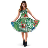 Heliconia Palm And Monstera  Leaves Pattern Sleeveless Midi Dress