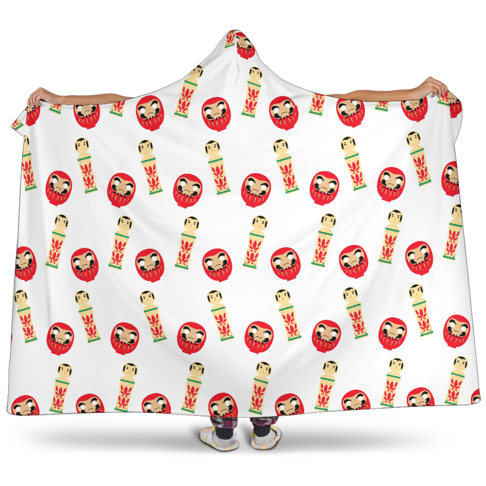 Daruma Japanese Wooden Doll Hooded Blanket