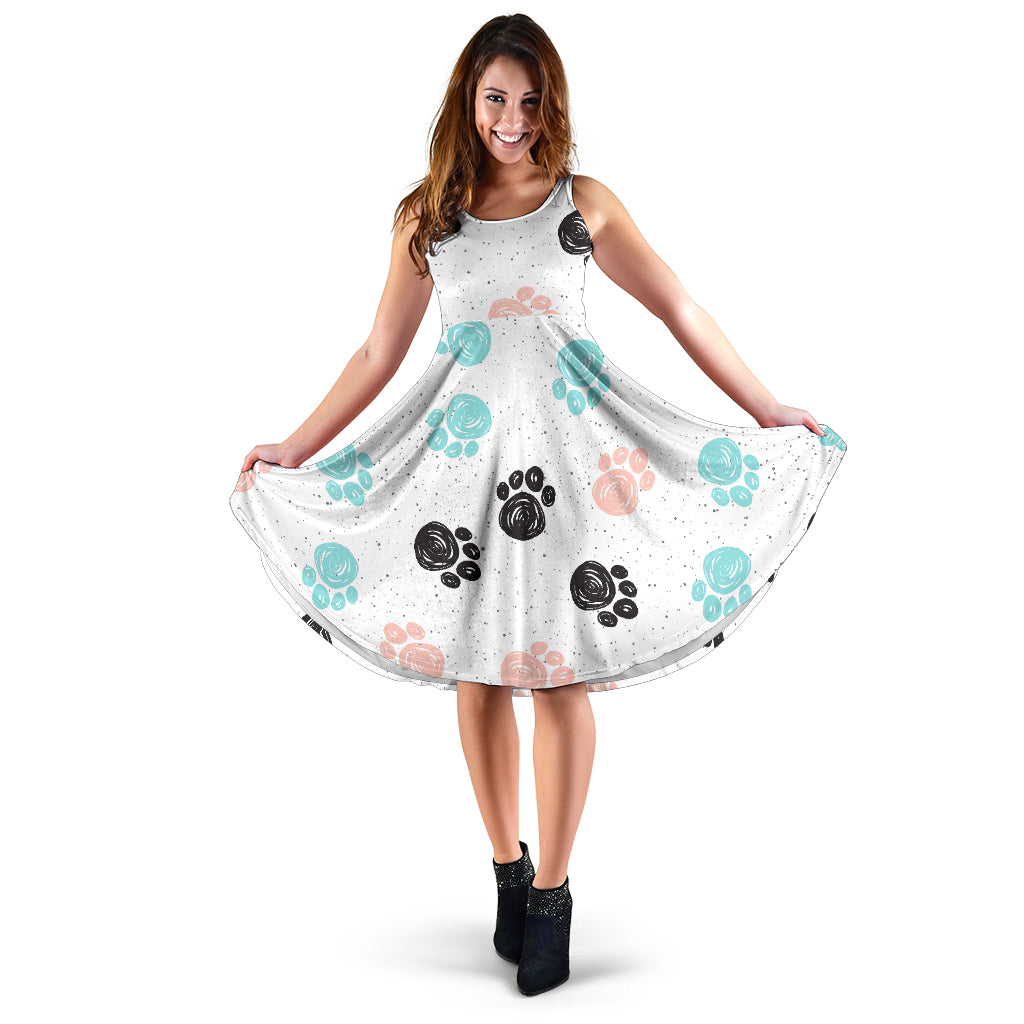 Dog Paws Pattern Print Design 04 Sleeveless Midi Dress