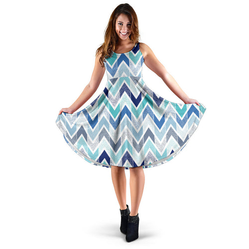 Zigzag  Chevron Blue Pattern Sleeveless Midi Dress