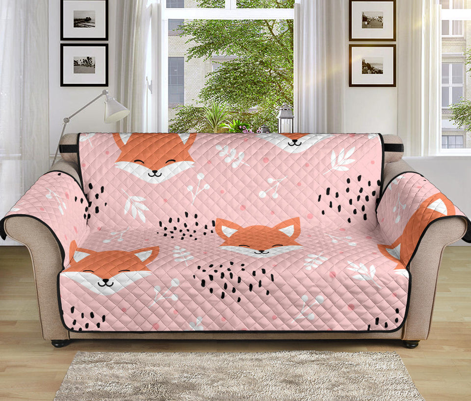 Cute fox pattern pink background Sofa Cover Protector