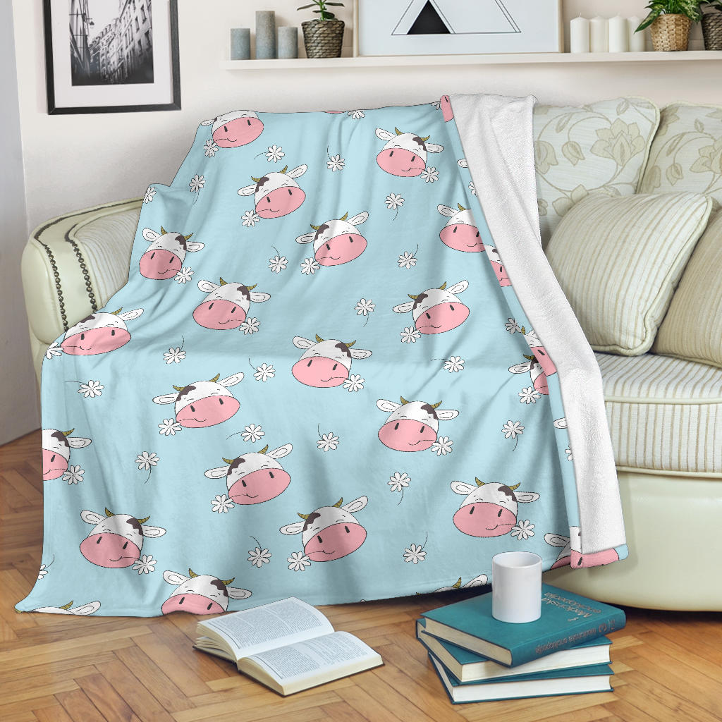 Cute Cow Flower Pattern Premium Blanket