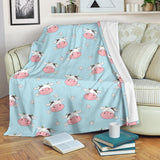 Cute Cow Flower Pattern Premium Blanket