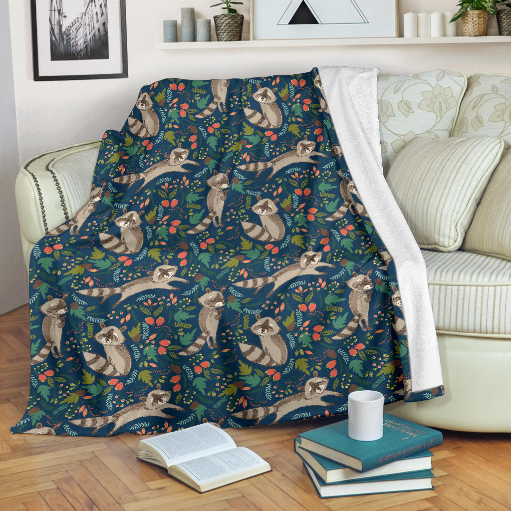 Raccoon Tropical Leaves Pattern Premium Blanket