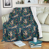 Raccoon Tropical Leaves Pattern Premium Blanket