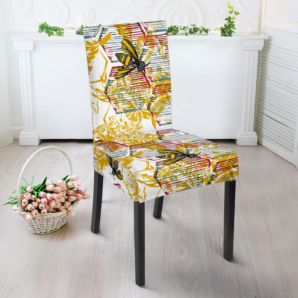 Cool Bee Honeycomb Leaves Pattern Dining Chair Slipcover