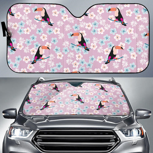 Beautiful Toucan Flower Leaves Car Sun Shade