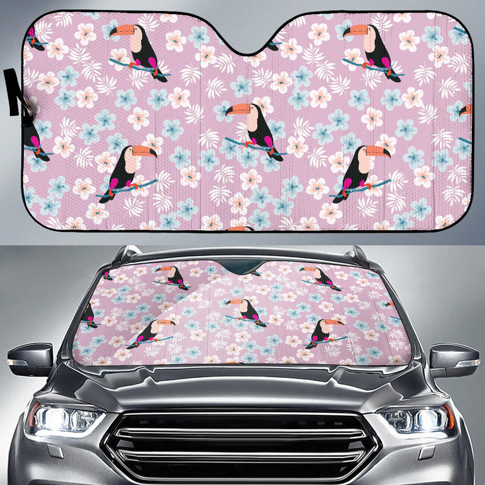 Beautiful Toucan Flower Leaves Car Sun Shade
