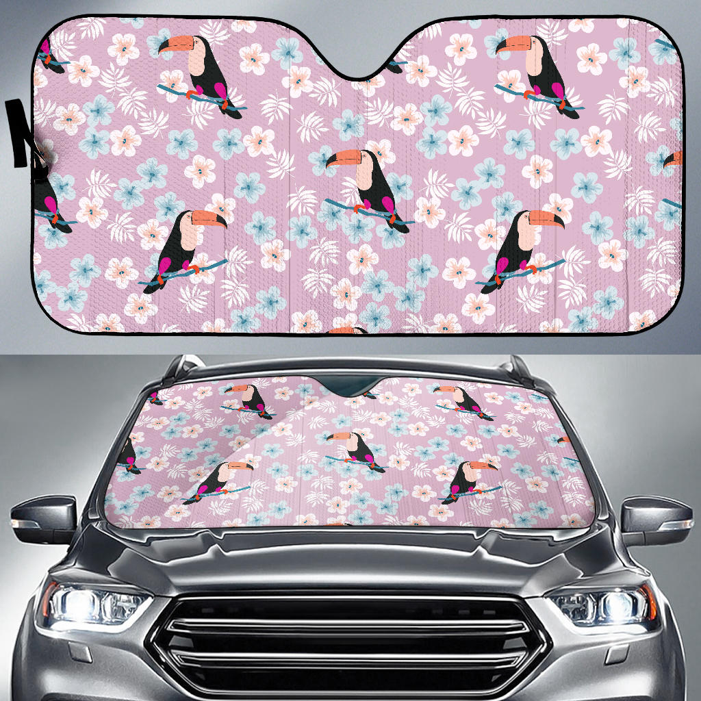 Beautiful Toucan Flower Leaves Car Sun Shade