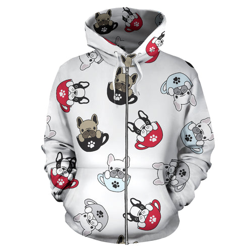 French Bulldog Cup Paw Pattern Zip Up Hoodie