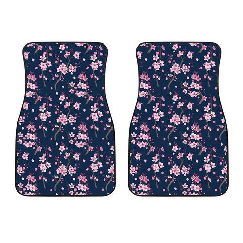 Pink Sakura Cherry Blossom Blue Background Front Car Mats