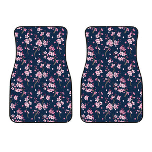 Pink Sakura Cherry Blossom Blue Background Front Car Mats