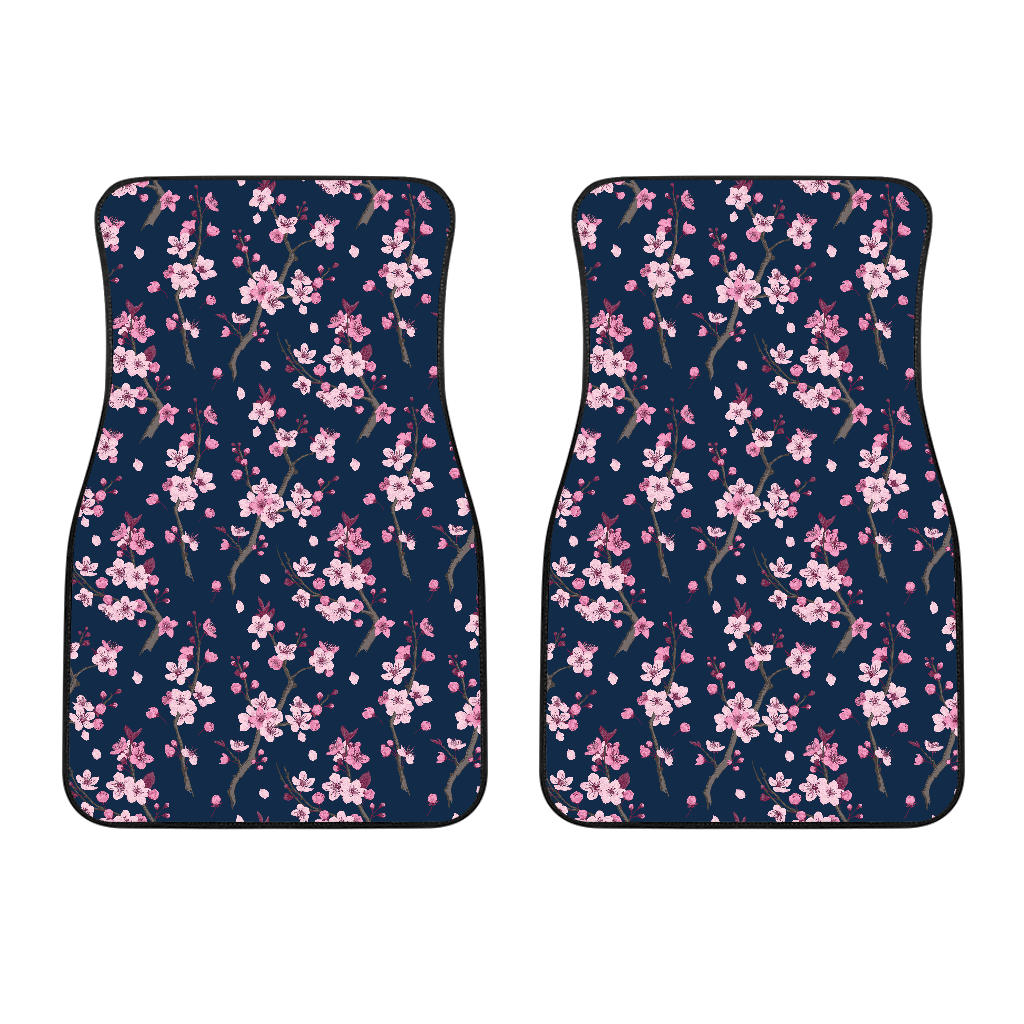 Pink Sakura Cherry Blossom Blue Background Front Car Mats
