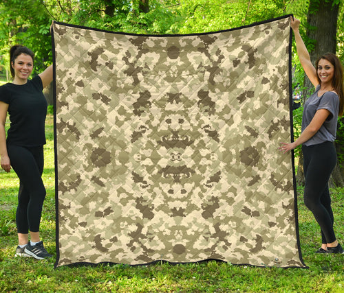 Light Green Camo Camouflage Pattern Premium Quilt