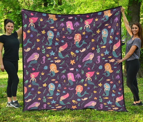 Beautiful Mermaid Fish Jellyfish Algae Other Marine World Premium Quilt