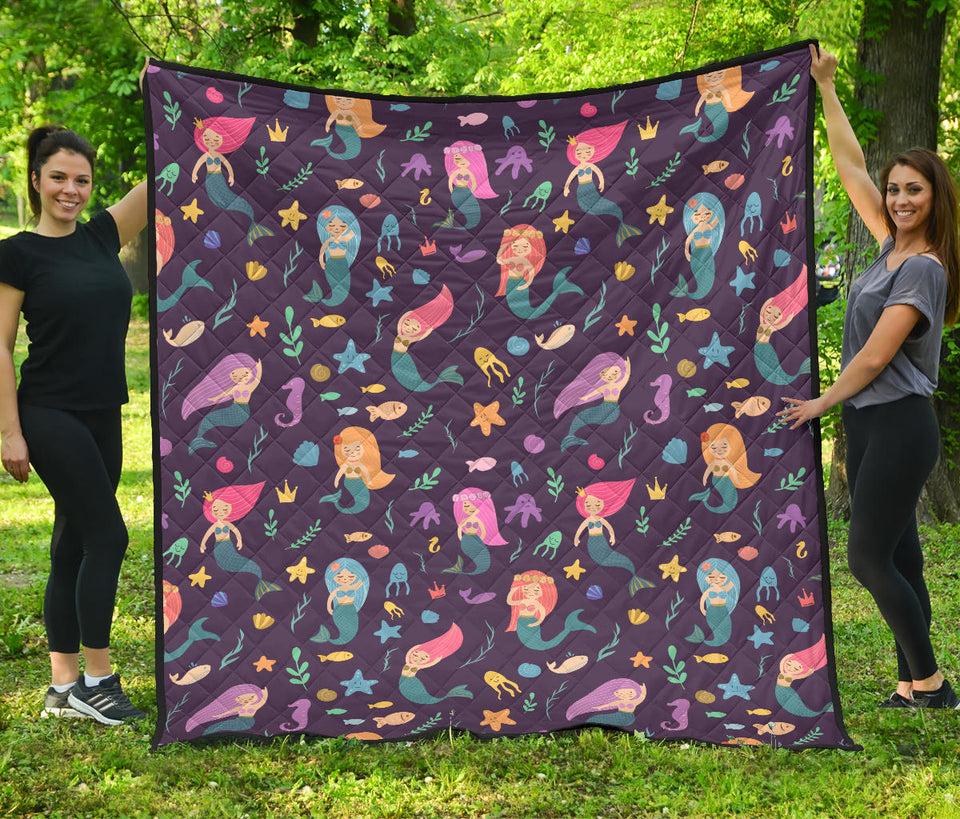 Beautiful Mermaid Fish Jellyfish Algae Other Marine World Premium Quilt