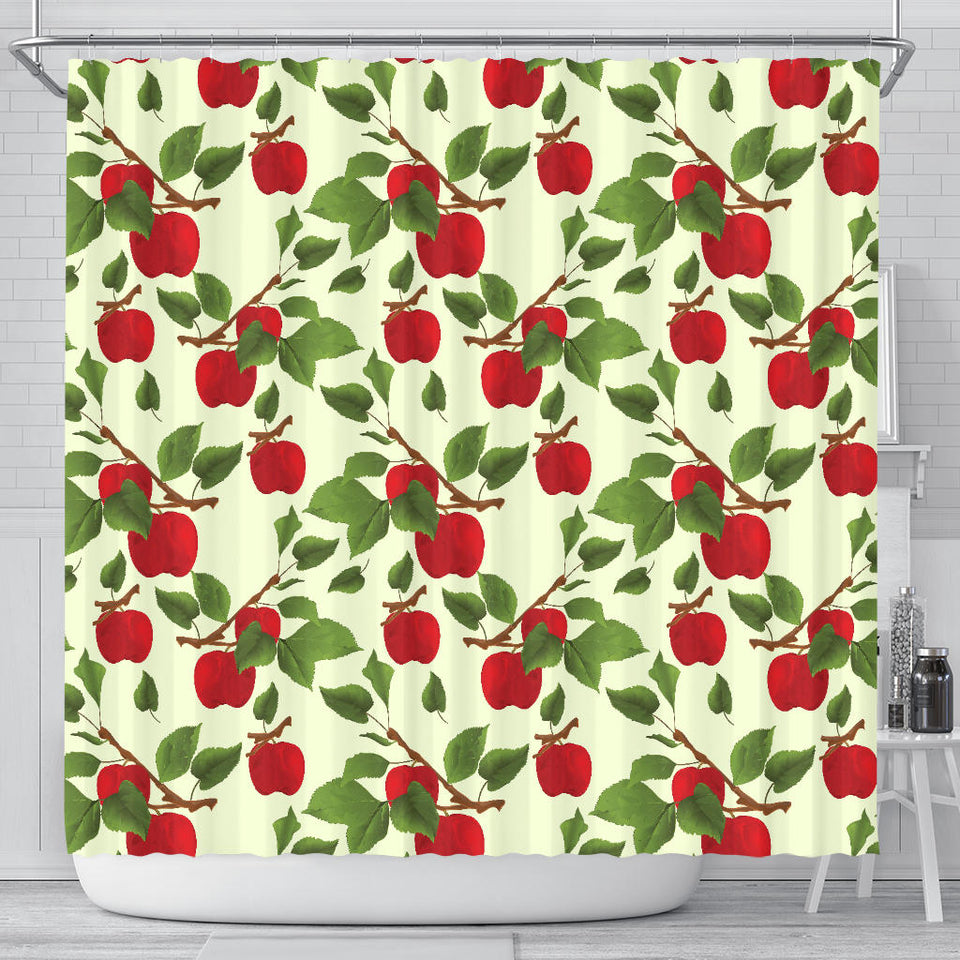 Red Apples Leaves Pattern Shower Curtain Fulfilled In US
