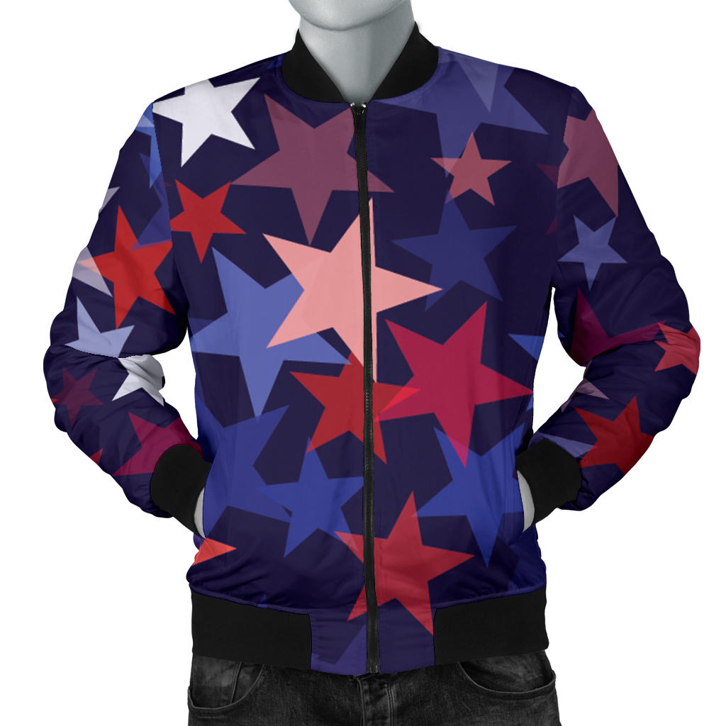 Red Blue Star Pattern Men'S Bomber Jacket