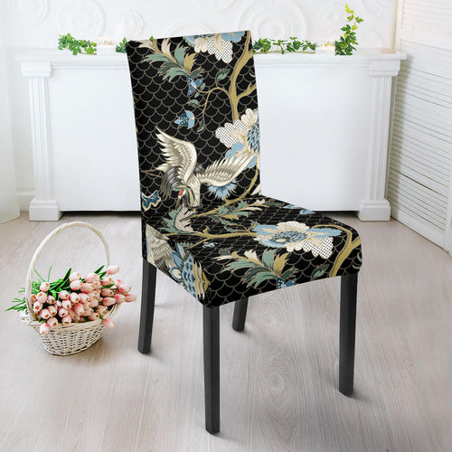 Japanese Crane Ornament Elements Dining Chair Slipcover