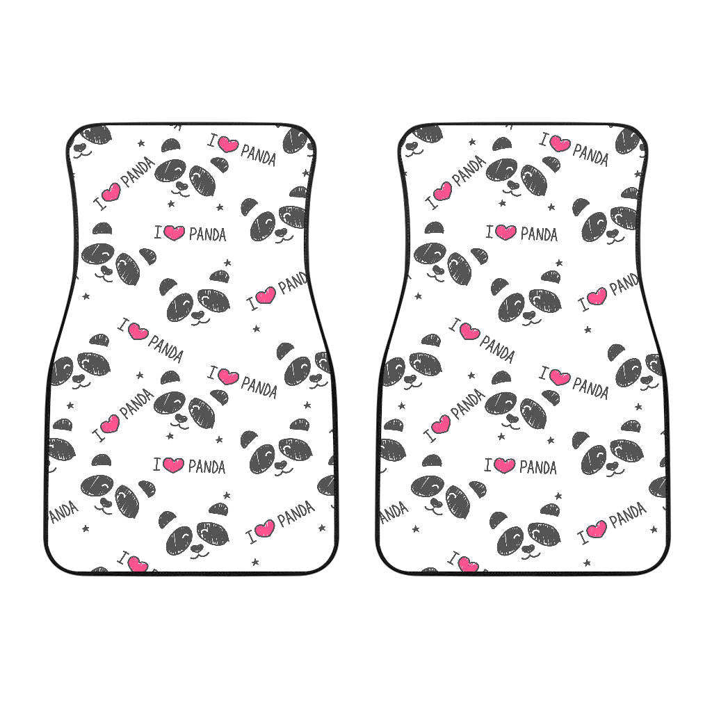 Hand Drawn Faces Of Pandas Pattern Front Car Mats