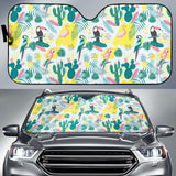 Cute Parrot Toucan Flamingo Cactus Exotic Leaves Pattern Car Sun Shade