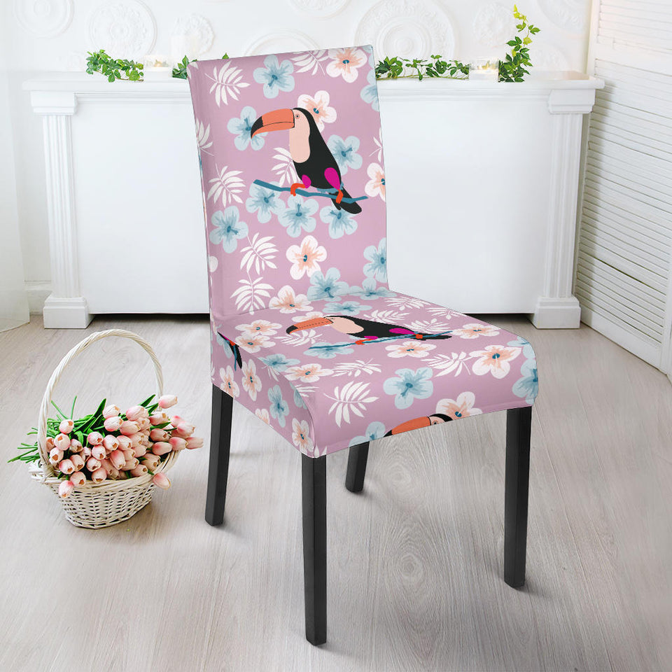Beautiful Toucan Flower Leaves Dining Chair Slipcover