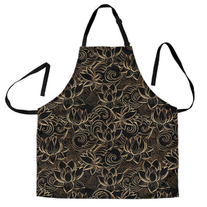 Luxurious Gold Lotus Waterlily Black Background Adjustable Apron