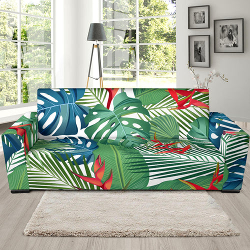 Heliconia Palm And Monstera  Leaves Pattern Sofa Slipcover