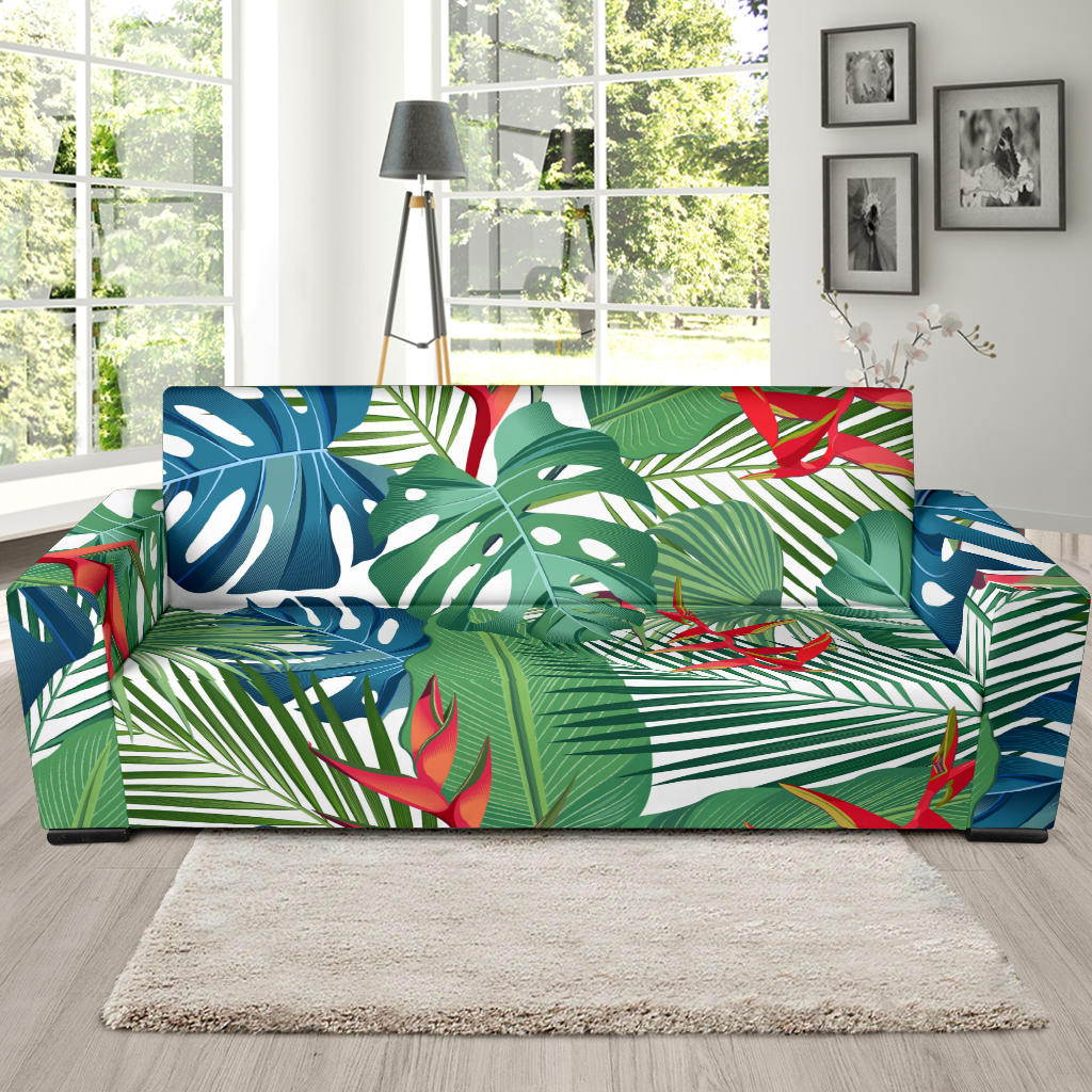 Heliconia Palm And Monstera  Leaves Pattern Sofa Slipcover