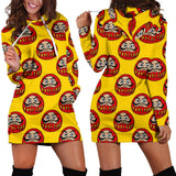 Daruma Japanese Wooden Doll Yellow Background Women'S Hoodie Dress