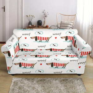 Cute Dachshund Bone Pattern Loveseat Couch Slipcover