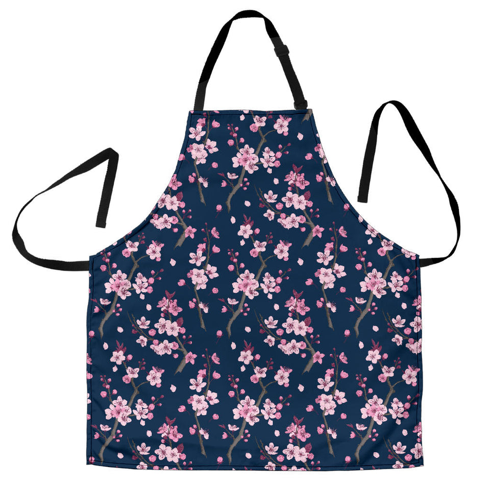 Pink Sakura Cherry Blossom Blue Background Adjustable Apron