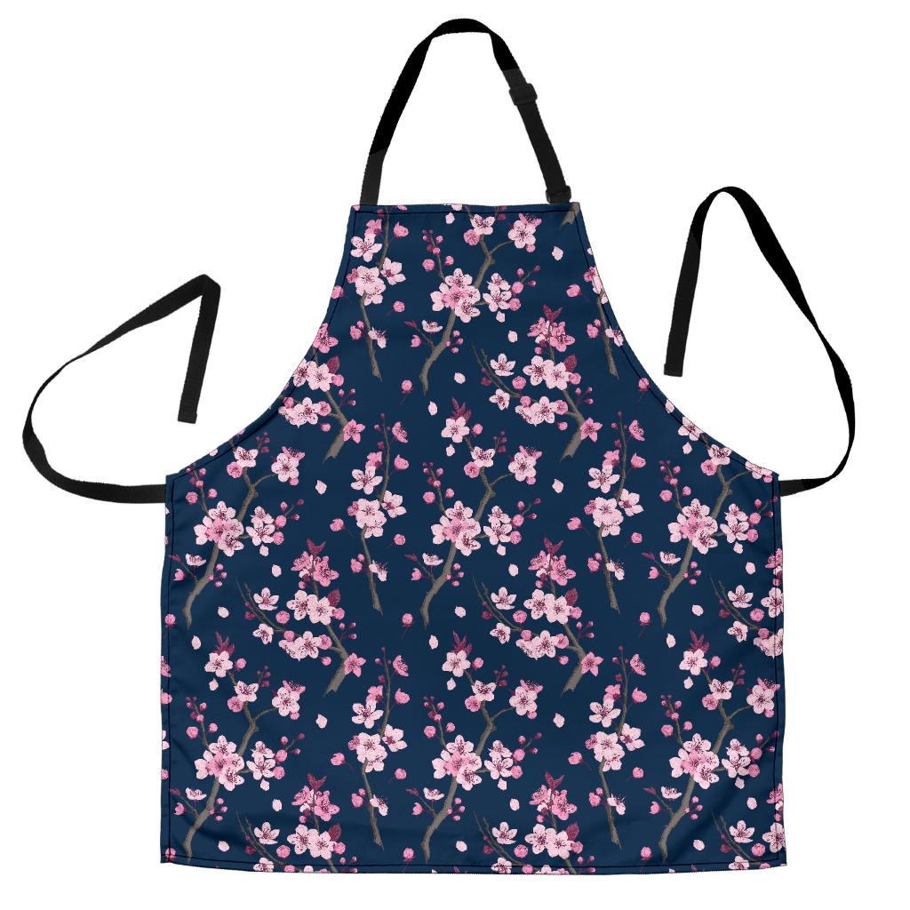 Pink Sakura Cherry Blossom Blue Background Adjustable Apron
