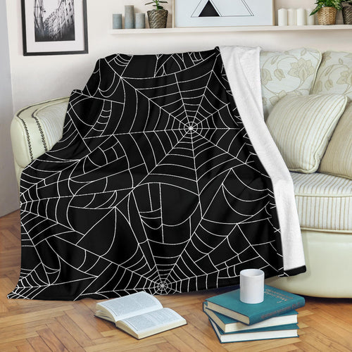 Spider Web Pattern Black Background White Cobweb Premium Blanket