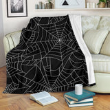 Spider Web Pattern Black Background White Cobweb Premium Blanket