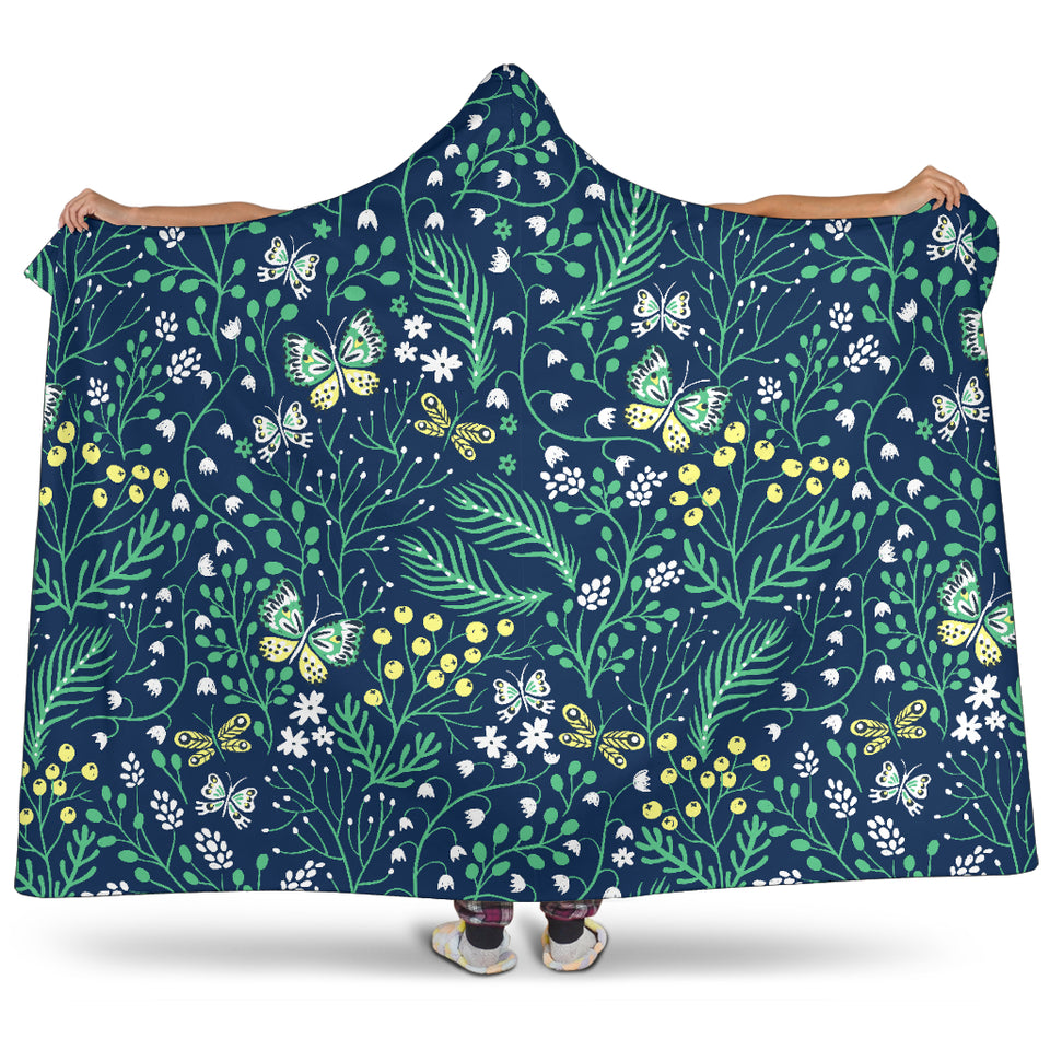 Butterfly Leaves Pattern Hooded Blanket