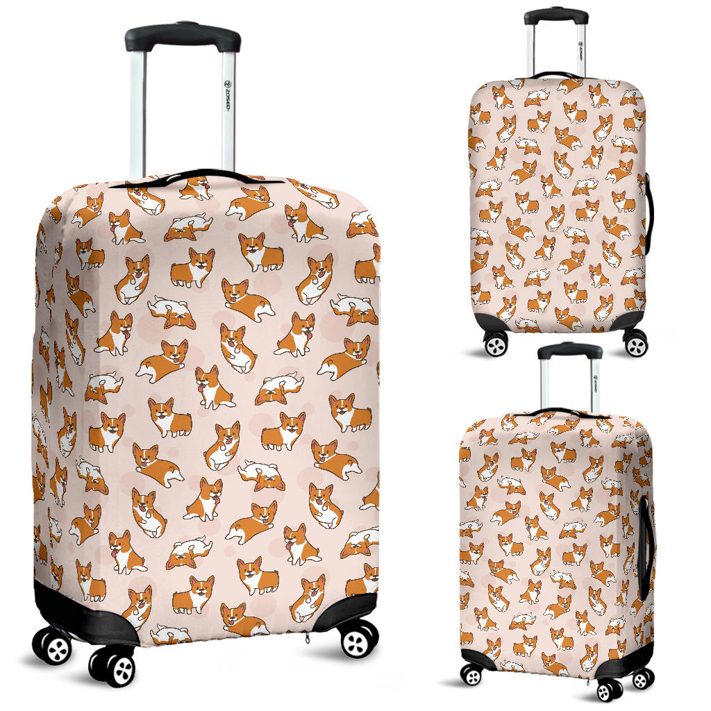 Cute Corgis Pattern Pink Background Luggage Covers