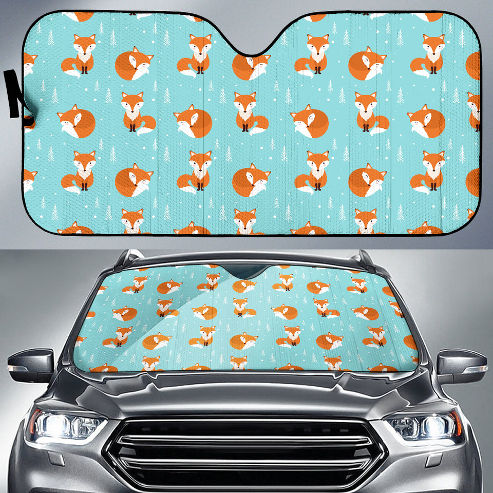Fox Pattern Blue B Ackground Car Sun Shade