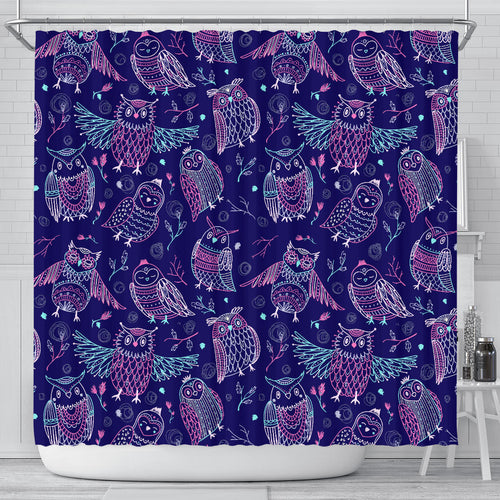 Cute Owls Pattern Boho Style Ornament Shower Curtain Fulfilled In US
