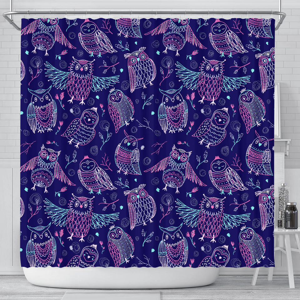 Cute Owls Pattern Boho Style Ornament Shower Curtain Fulfilled In US