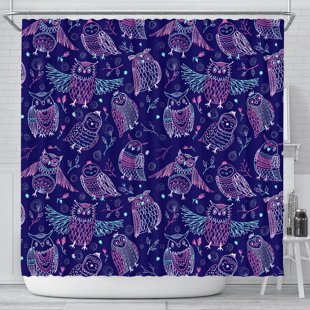 Cute Owls Pattern Boho Style Ornament Shower Curtain Fulfilled In US