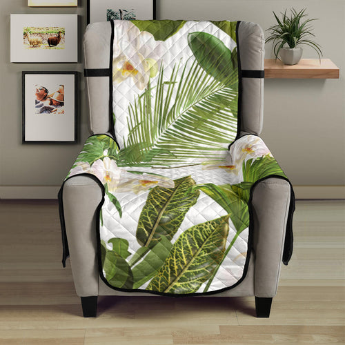 White orchid flower tropical leaves pattern Chair Cover Protector